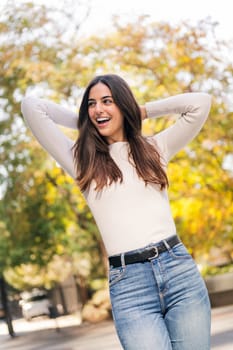 happy caucasian woman laughing funny, concept of youth and modern lifestyle