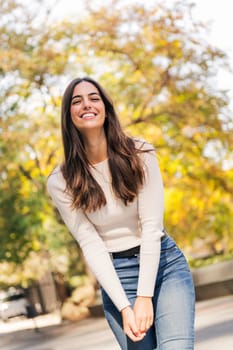 happy caucasian woman laughing funny looking at camera, concept of youth and modern lifestyle