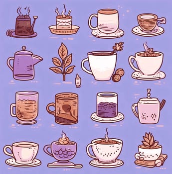 New icons collection: Coffee and tea time doodle set. Vector illustration
