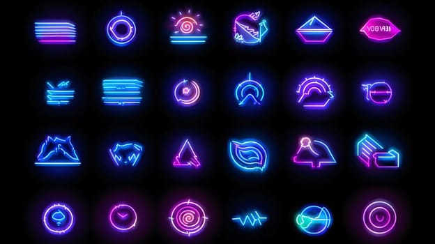 New icons collection: Luminous neon icon set. Outline set of neon icons for web design on a black background