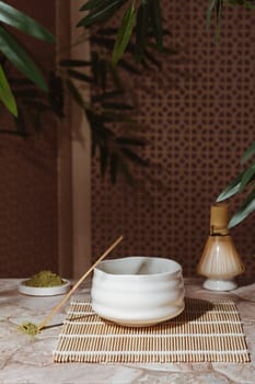Tea ceremony from the matcha. Japanese traditions of sharing powdered green tea