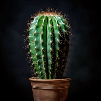 Plant called Cactus: Cactus in a pot on a black background, close-up