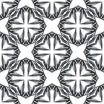 Watercolor summer ethnic border pattern. Black and white good-looking boho chic summer design. Ethnic hand painted pattern. Textile ready fine print, swimwear fabric, wallpaper, wrapping.