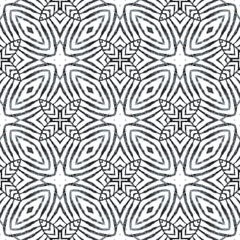 Textile ready good-looking print, swimwear fabric, wallpaper, wrapping. Black and white tempting boho chic summer design. Arabesque hand drawn design. Oriental arabesque hand drawn border.
