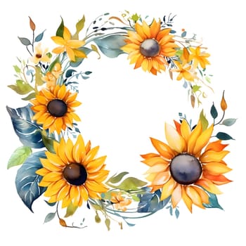A frame embellished with radiant sunflowers graces a serene white background, adding a touch of warmth and vibrancy to the visual composition.