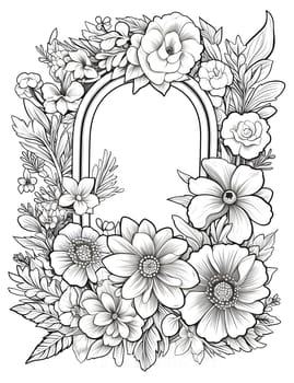 A black and white monochromatic frame adorned with flowers creates a stylish and visually captivating composition.