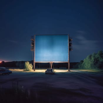 White blank screen cinema billboard with space to add your own content around car clouds, evening. Graphic with space for your own content.