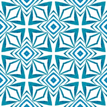 Watercolor medallion seamless border. Blue breathtaking boho chic summer design. Medallion seamless pattern. Textile ready Actual print, swimwear fabric, wallpaper, wrapping.