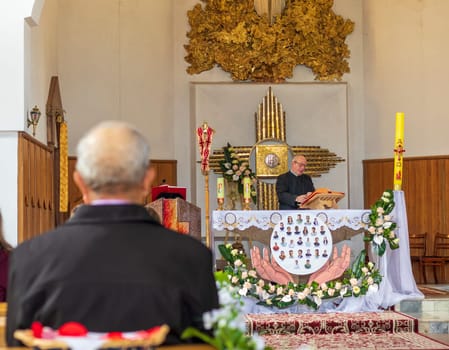 05.05.2024 - Brest, Belarus - Priest says the prayer at Roman catholic church