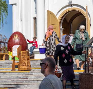 04.20.2024 - Brest, Belarus - Entrance to the orthodox church. Easter celebrations.