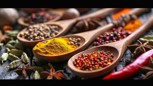 Assortment of spices and dry herbs. selective focus. food Generative AI,