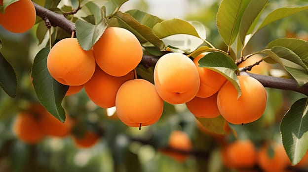 Apricot growing on a tree. Selective focus. food Generative AI,