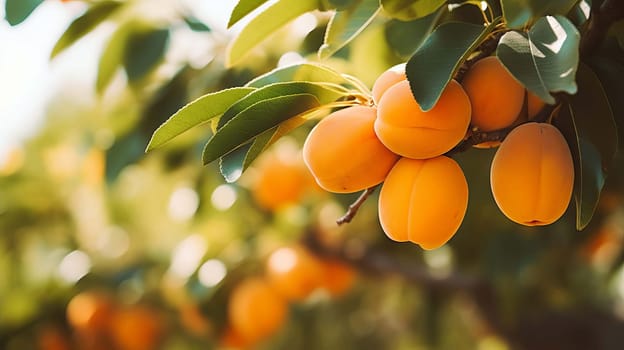 Apricot growing on a tree. Selective focus. food Generative AI,