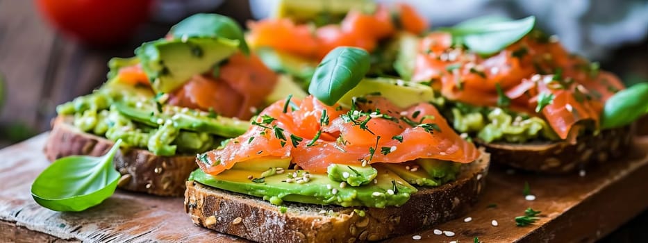 sandwich with avocado and red fish. Selective focus. eat.