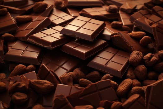 Rich, dark chocolate bars studded with an assortment of nuts, offering a luxurious and tempting visual for World Chocolate Day celebrations. Generative AI