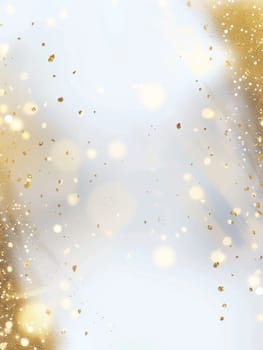 Sparkling gold dust and glitter create a magical winter atmosphere against a soft, snowy backdrop. The festive ambience evokes the spirit of holiday celebrations