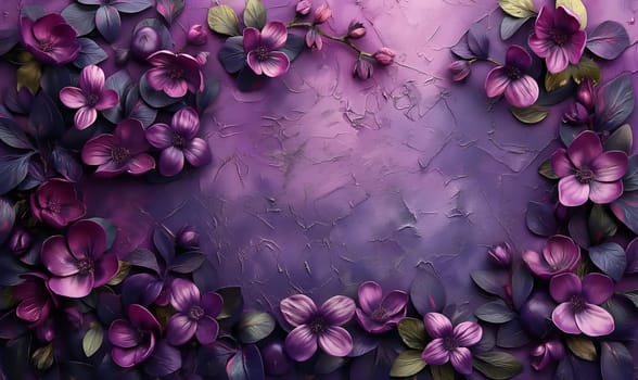 Painting of vibrant purple flowers against a matching purple backdrop.