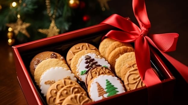 Christmas biscuits, holiday biscuit gift box and home bakes, winter holidays present for English country tea in the cottage, homemade shortbread and baking recipe inspiration