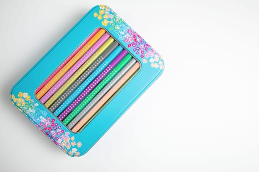 Colored pencils for drawing various colors for children. Children's creativity concept.