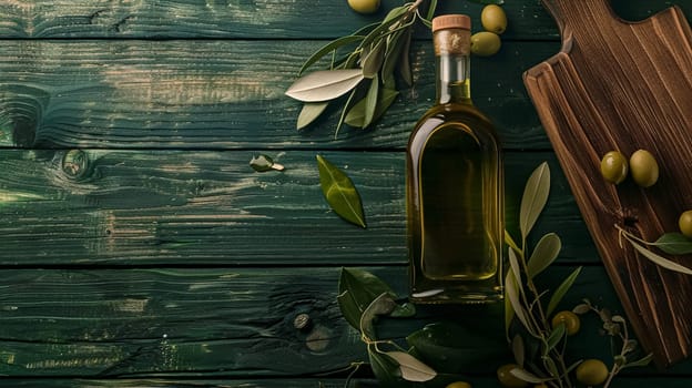 Olive oil bottle ad background with copyspace, vegetable oil commercial produce, food industry and retail concept