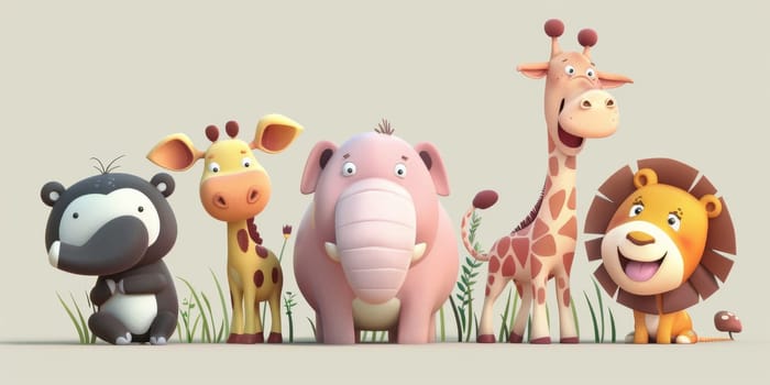 Cartoon safari animals isolated on the bright pastel background