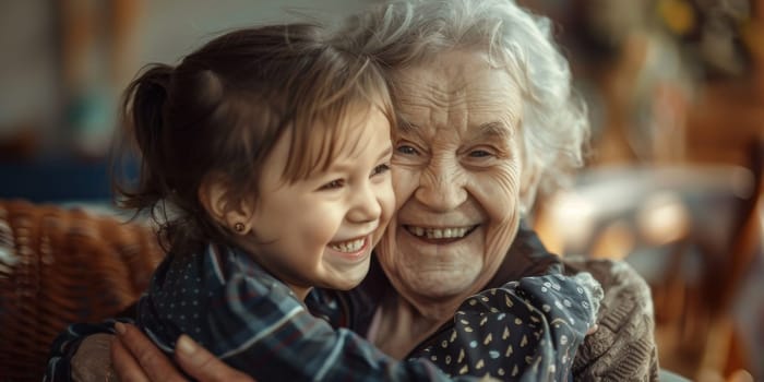 Capture the heartwarming moment of a young child visiting an elderly relative in nursing home