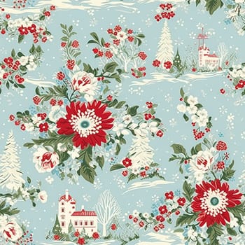 Seamless pattern, tileable Christmas holiday country house, floral dots print, English countryside for wallpaper, wrapping paper, scrapbook, fabric and product design motif