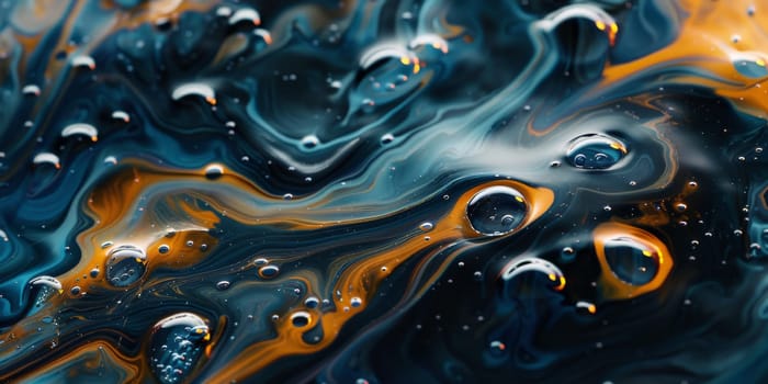 Close-up views of ink droplets spreading and mingling on surface