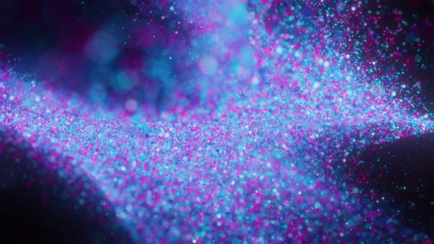 Abstract flowing particles with bokeh. Computer generated 3d render