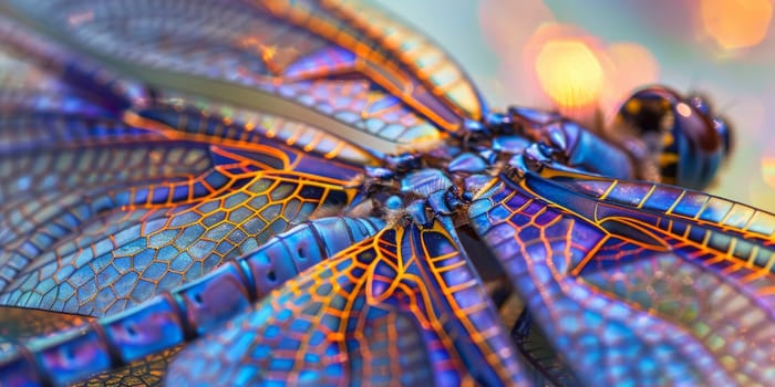 Capture the mesmerizing pattern of iridescent scales on dragonfly's wing