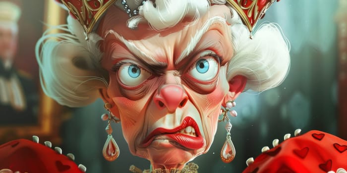 Cartoon portrait of angry crazy queen