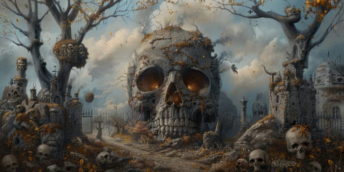 Death world, a huge skull illustrate dead mood