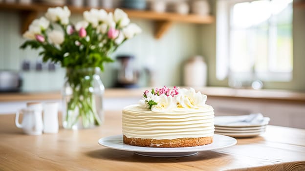 Homemade birthday cake in the English countryside house, cottage kitchen food and holiday baking recipe inspiration