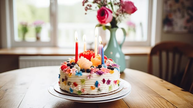 Homemade birthday cake in the English countryside house, cottage kitchen food and holiday baking recipe inspiration