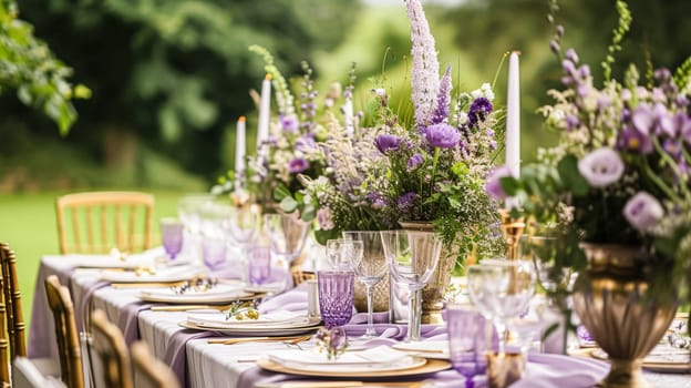 Wedding decor with lavender theme, floral decoration design and beautiful decor setting arrangement idea