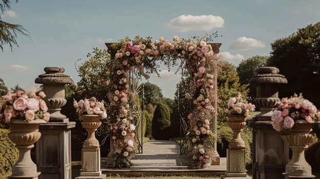 Wedding decoration with peonies, floral decor and event celebration, peony flowers and wedding ceremony in the garden, English country style