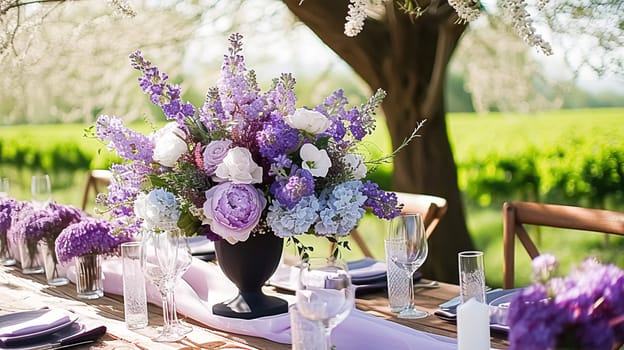 Wedding decor with lavender theme, floral decoration design and beautiful decor setting arrangement idea