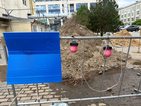 road works with fencing in summer