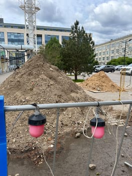 road works with fencing in summer