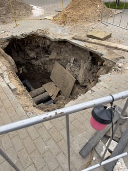 road works with fencing in summer