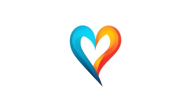 Logo concept featuring a vibrant blue and orange heart icon on a clean white background, symbolizing harmony and creativity.