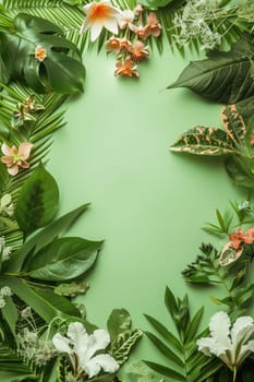 Beautiful frame made of flowers and leaves. Selective focus. nature.