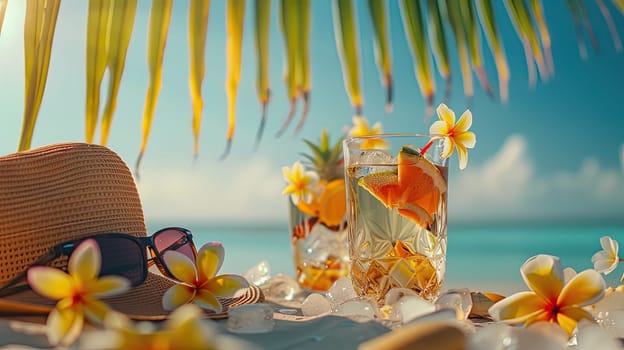 Beautiful exotic cocktails on the beach. Selective focus. drinks.