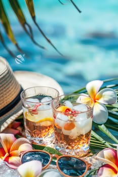 Beautiful exotic cocktails on the beach. Selective focus. drinks.