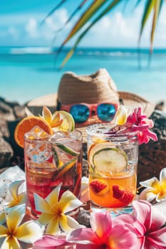 Beautiful exotic cocktails on the beach. Selective focus. drinks.