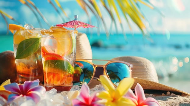 Beautiful exotic cocktails on the beach. Selective focus. drinks.