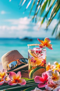 Beautiful exotic cocktails on the beach. Selective focus. drinks.