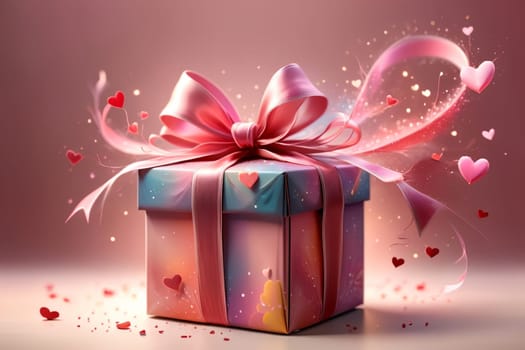 box with Valentine's Day gift, isolated on pink background .