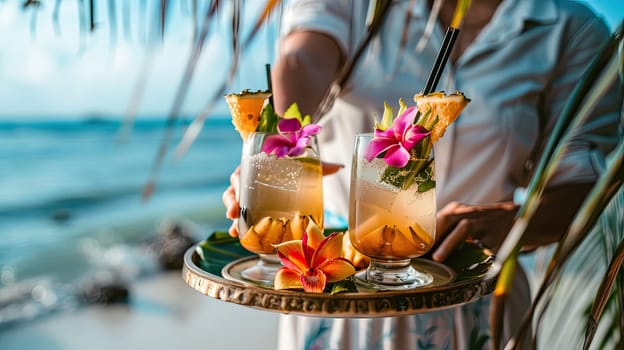 Beautiful exotic cocktails on the beach. Selective focus. drinks.