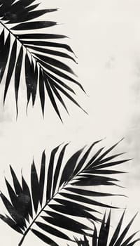 A monochromatic image showcasing palm leaves against a white backdrop, highlighting the intricate details of this terrestrial plant from the Arecales order